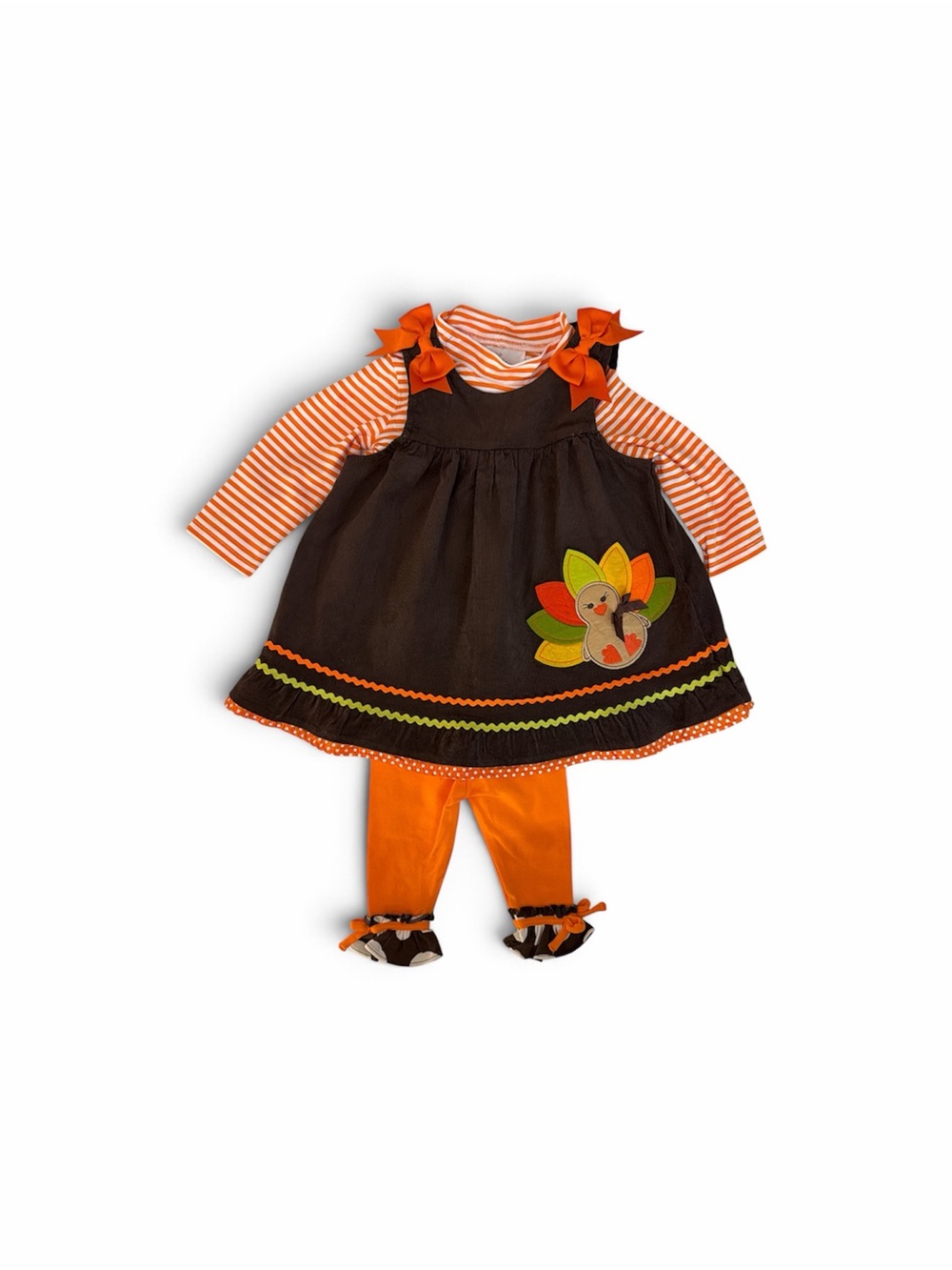 NWT-  Girls Orange and Brown Turkey Dress Set